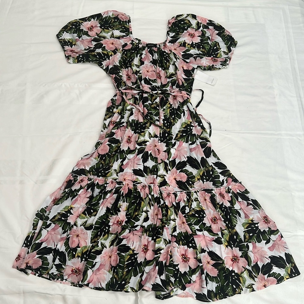 Karen Kane Pink and Black Off the Shoulder Maxi Dress